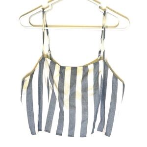 2/$30 - If By Sea - Blue & Cream Striped Crop Top Spaghetti Strap Top Size L